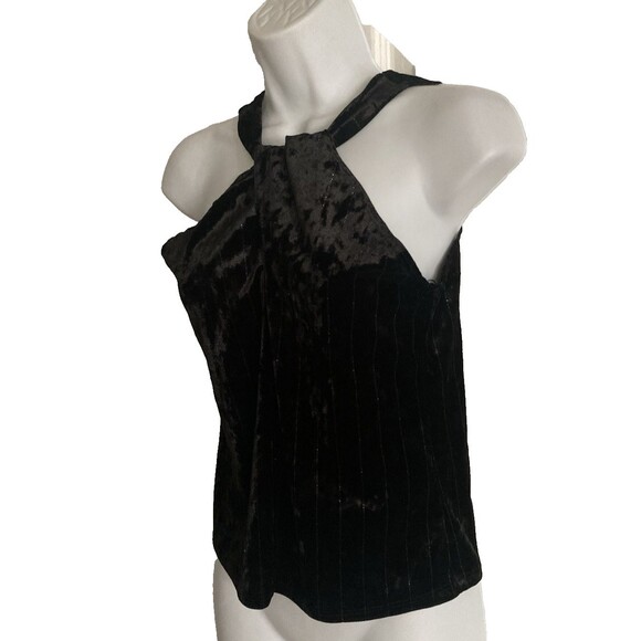 Express Velvet High Neck Tank Sz XS Black Metallic Stripe Keyhole Stretch NWOT - Picture 11 of 11